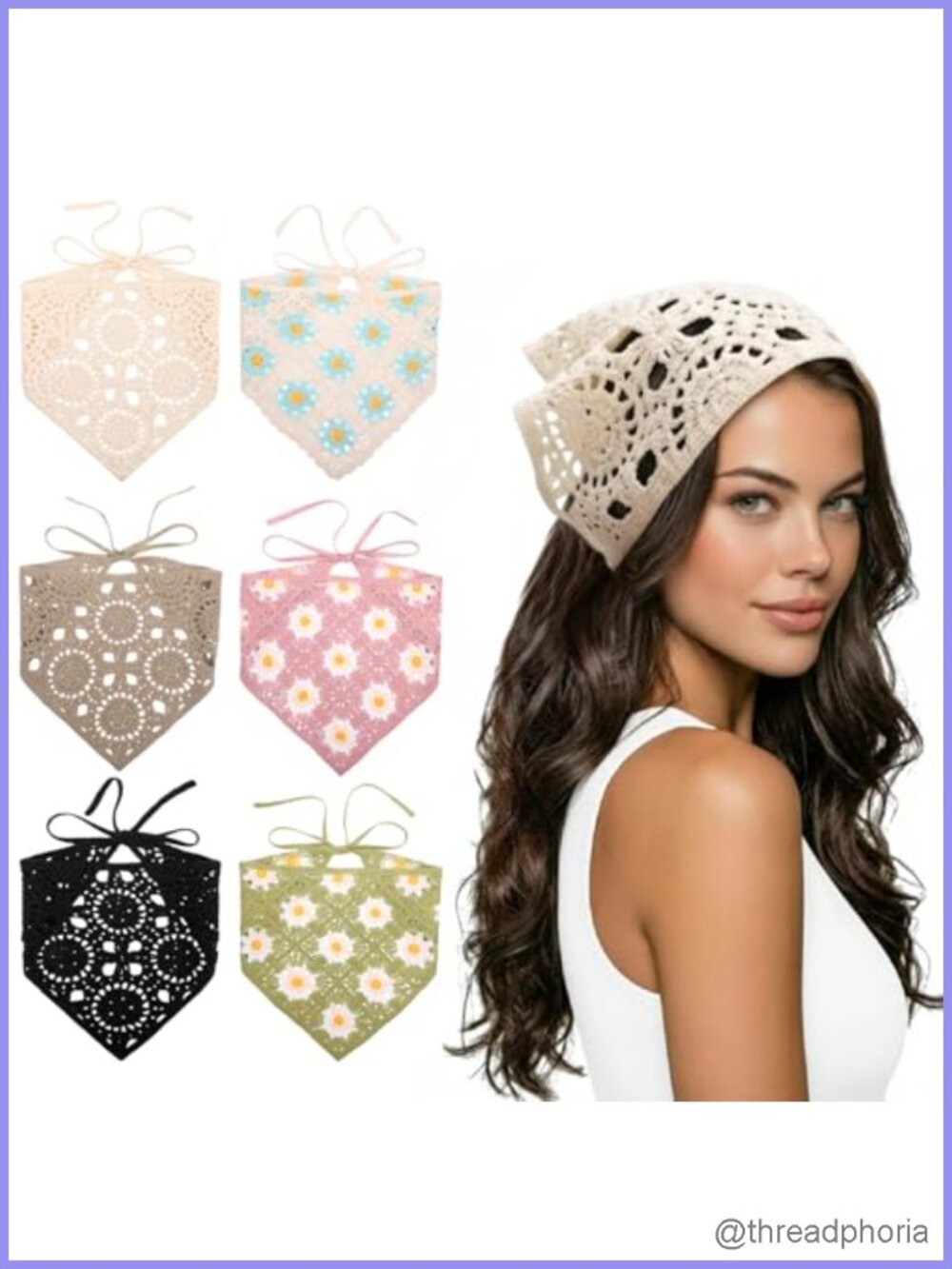 Vintage Crochet Knit Headband Bandana Set of 6 for Women